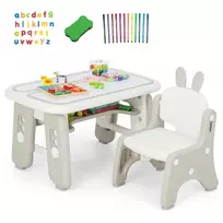 Vaikiškas stalas su kėdė, baltos/pilkos spalvos