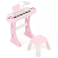 Vaikiškas žaislinis pianinas su kėde, rožinės/baltos spalvos