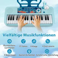 Vaikiškas žaislinis pianinas su kėde, mėlynos/baltos spalvos