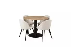 Cirebon Apvalus stalas - 100cm - ruda/juoda + Valgomojo kėdė, juoda