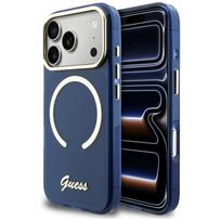 Guess IML Script Metal MagSafe dėklas iPhone 17 Pro Max - Mėlynas