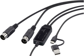 Renkforce RF-6439636 USB, MIDI Adapter [2x DIN-Stecker 5pol. - 1x USB-C®, USB-A] Schwarz 2 m (RF-6439636)