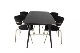 Auksinis prailginimo stalas - 180/220*85*H76 juoda fanera - Juodos kojos - Žalvario detalės + Arrow fotelis - Žalvarinės kojos - Black Velvet_4