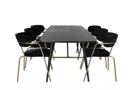 Auksinis prailginimo stalas - 180/220*85*H76 juoda fanera - Juodos kojos - Žalvario detalės - Arrow fotelis - Žalvario kojelės - Black Velvet 6