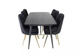Auksinis prailginamasis stalas - 180/220*85*H76 juoda fanera - juodos kojos - žalvario detalės + "Velvet Deluxe" valgomojo kėdė - juoda / žalvaris_6