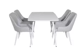Valgomojo stalas Polar 120 cm - White White+Plaza Valgomojo kėdė - Baltos kojos - Šviesiai pilkas audinys_4