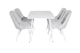 Valgomojo stalas Polar 120 cm - White White+Velvet Deluxe valgomojo kėdė - Baltos kojos - Šviesiai pilkas audinys_4