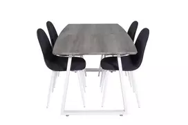 Inca išskleidžiamas stalas, pilka + Polar Valgomojo kėdė 4 vnt., juoda/pilka