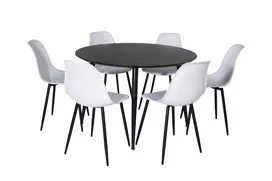 Dipp Valgomojo stalas - 115 cm - juodas lukštas / visos juodos kojos + poliarinė plastikinė valgomojo kėdė - juodos kojos / baltas plastikas_6