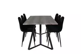 Valgomojo stalas Marina – 180*90*H75 – Pilka / Juoda+Polar Diamond valgomojo kėdė – Juodos kojos – Black Velvet_6