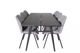 Sleek išskleidžiamas stalas juoda Brushed - 195*95 + Gemma Valgomojo kėdė 6 vnt., juoda/pilka