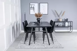 Elegantiškas prailginamas juodas šlifuotas – 195*95+Polar Diamond valgomojo kėdė – juodos kojos – Black Velvet_6