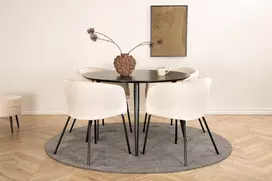 Dipp Valgomojo stalas - 115 cm - juoda fanera / visos juodos kojos + Berit kėdė - juoda / smėlio spalvos Velvet_4