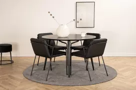 Dipp Valgomojo stalas - 115 cm - juoda fanera / visos juodos kojos + "Tvist" kėdė - juoda / juoda PU_4