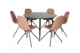 Valgomojo stalas Dipp 115cm, Juoda+6 kėdės Polar, Juoda/Ruda