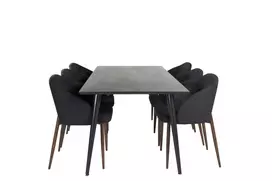 Dipp Valgomojo stalas - 180*90 cm - juodas lukštas / visos juodos kojos + valgomojo kėdė arka - riešutmedžio kojos - juodas audinys_6