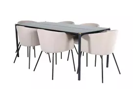 Valgomojo stalas Pelle, Juoda + 6 kėdės Berit, Juoda/Beige