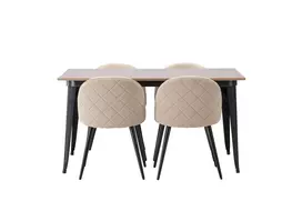 Valgomojo stalas Tempe Juoda/Riešuto + 4 kėdės Velvet Stitches, Juoda/Beige