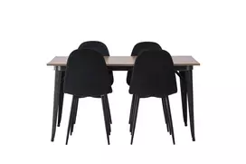 Valgomojo stalas Tempe - juodas / riešutmedžio MDF + valgomojo kėdė Polar - juodos kojos / juodas aksomas _4
