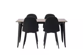 Tempe Valgomojo stalas - juodas / riešutmedžio MDF + valgomojo kėdė Polar - juodos kojos - juodas audinys _4