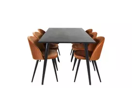 Dipp valgomojo stalas - 180*90cm - Juoda fanera / visos juodos kojos + Velvet valgomojo kėdė - Oranžinė / Juoda_6