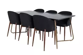 Petra Valgomojo stalas, juoda + Arch Valgomojo kėdė 6 vnt., juoda