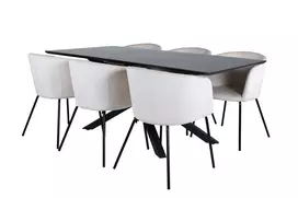 Valgomojo stalas Piazza, Juoda + 6 kėdės Berit, Juoda/Beige