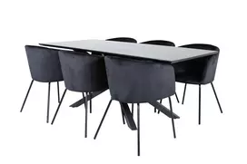 Valgomojo stalas Piazza, Juoda+6 kėdės Berit, Juoda