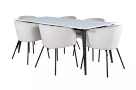 Jimmy pietų stalas - juoda / balta HPL+Berit kėdė - juoda / smėlio spalvos Velvet_6