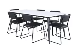 Jimmy Valgomojo stalas, juoda/balta + Kenth kėdė 6 vnt., juoda