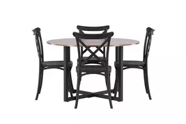 Valgomojo stalas Durango, Juoda + 4 kėdės Crosett, Juoda