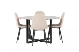 Valgomojo stalas Durango, Juoda/Riešuto+4 kėdės Polar, Juoda/Beige Boucle