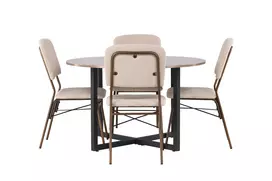 Valgomojo stalas Durango, Juoda/Riešuto+4 kėdės Seda Vario/Beige