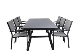 Lauko stalas Virya, Juodos kojos/Stiklas+6 valgomojo kėdės Copacabana