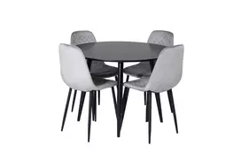 Plaza Runt Valgomojo stalas, ø100*H75 + Polar Diamond Valgomojo kėdė 4 vnt., juoda/pilka