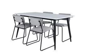 Jimmy Valgomojo stalas, juoda/balta + Kenth kėdė 4 vnt., juoda/pilka