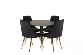 Valgomojo komplektas stalas Dipp su 4 kėdėmis Velvet Deluxe