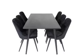 Valgomojo komplektas stalas Dipp su 6 kėdėmis Velvet Deluxe