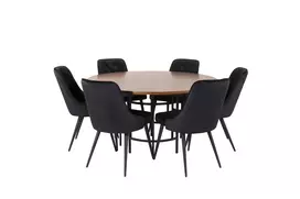 Valgomojo komplektas stalas Copenhagen su 6 kėdėmis Velvet Deluxe