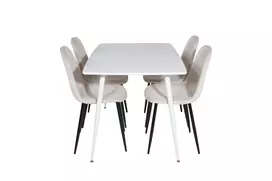 Valgomojo stalas Polar 120 cm - Balta Balta+Polar Valgomojo Kėdė - Juodos kojos / Smėlio spalvos