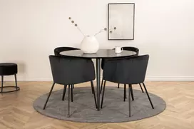 Dipp Valgomojo stalas - 115 cm - juodas lukštas / visos juodos kojos + Berit kėdė - juoda / juoda Velvet_4
