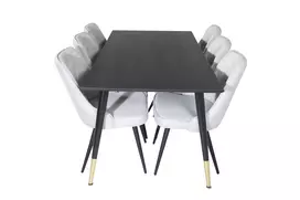 Dipp Valgomojo stalas - 180*90cm, juoda + Deluxe Valgomojo kėdė 6 vnt., juoda/pilka