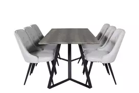 Marina Valgomojo stalas - 180*90*H75, pilka/juoda + Deluxe Valgomojo kėdė 6 vnt., juoda/pilka