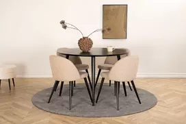 Dipp valgomojo stalas - 115 cm - juoda fanera / visos juodos kojos + aksomo siūlių kėdė - juodas / smėlio spalvos audinys (poliesterio linas)_4