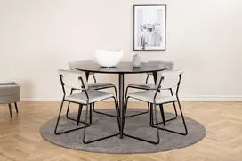 Dipp Valgomojo stalas - 115cm, juoda + Kenth kėdė 4 vnt., juoda/pilka