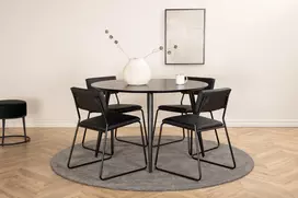 Dipp Valgomojo stalas, 115cm, juoda + Kenth kėdė 4 vnt., juoda