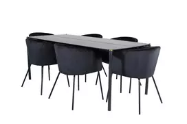 Pelle Valgomojo stalas - juodas / juodas Black+Berit kėdė - juodas / juodas Velvet_6