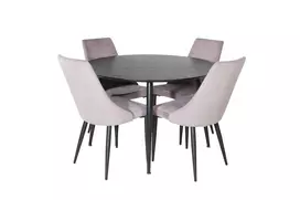 Dipp Valgomojo stalas - 115 cm - juodas lukštas / visos juodos kojos + Leone valgomojo kėdė - juodos kojos / dulkėtas rožinis velvetas _4