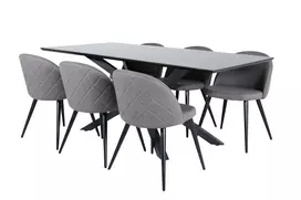 Piazza Valgomojo stalas - juoda / juoda fanera + aksomo siūlių kėdė - juoda / pilka mikro pluoštas_6