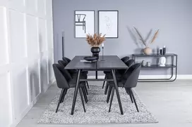 Elegantiškas prailginamasis, juoda, 195*95 + valgomojo kėdė 6 vnt., juoda